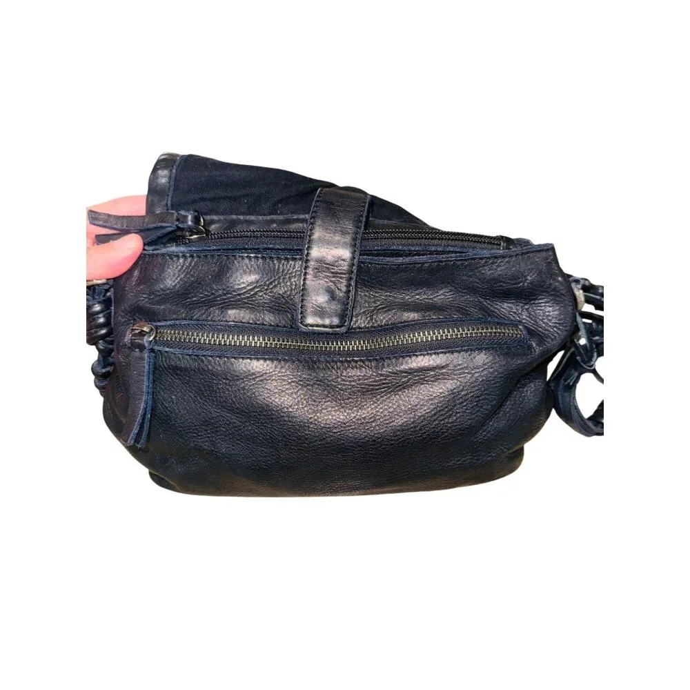 VTG Handwoven Black Leather Crossbody Handbag Adjustable Strap Textured Boho - Picture 13 of 16
